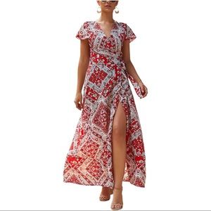 Bohemian wrap V neck dress